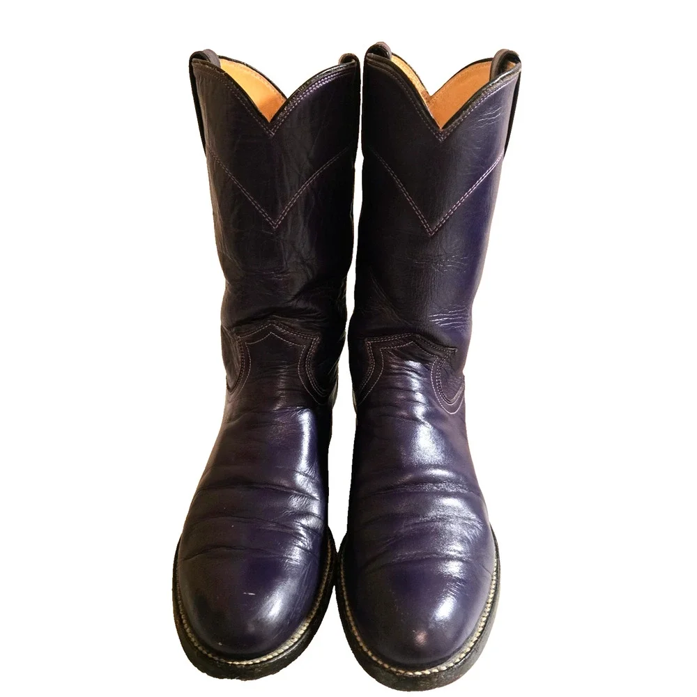 Vintage Justin L3081 Purple Leather Cowboy Western Roper Boots 7